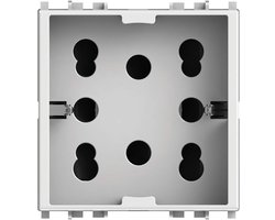 4Box 4B.V14.H21, Side, inbouwcontactdoos multistandaard 1 Schuko + 2 bipas, compatibel met Vimar Plana, 250 V, wit