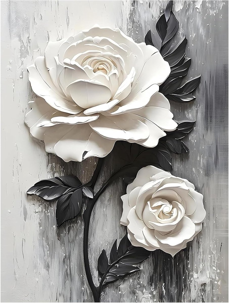 Diamond Painting zwart wit roos - DIY Diamond Painting Kits voor volwassenen en beginners, 5D diamantschilderset voor cadeau, voor ontspanning en als wanddecoratie 30 x 40 cm