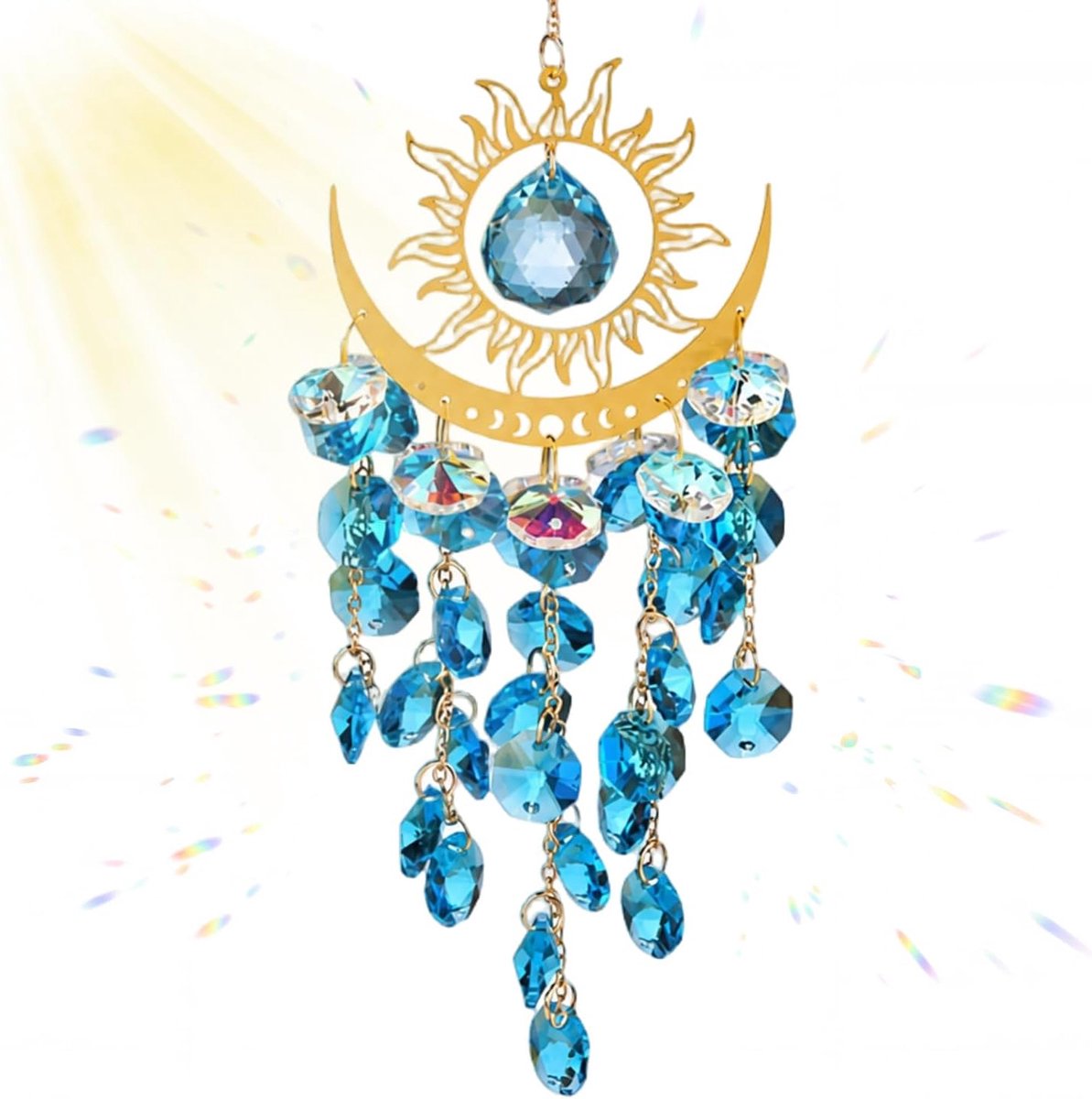 Suncatchers 38cm lengte Sun Moon Wind Chime, hangende prisma regenboogmaker, tuinzon vangers met kristallen, hangend ornament verrassen voor tuin achtertuin (C)