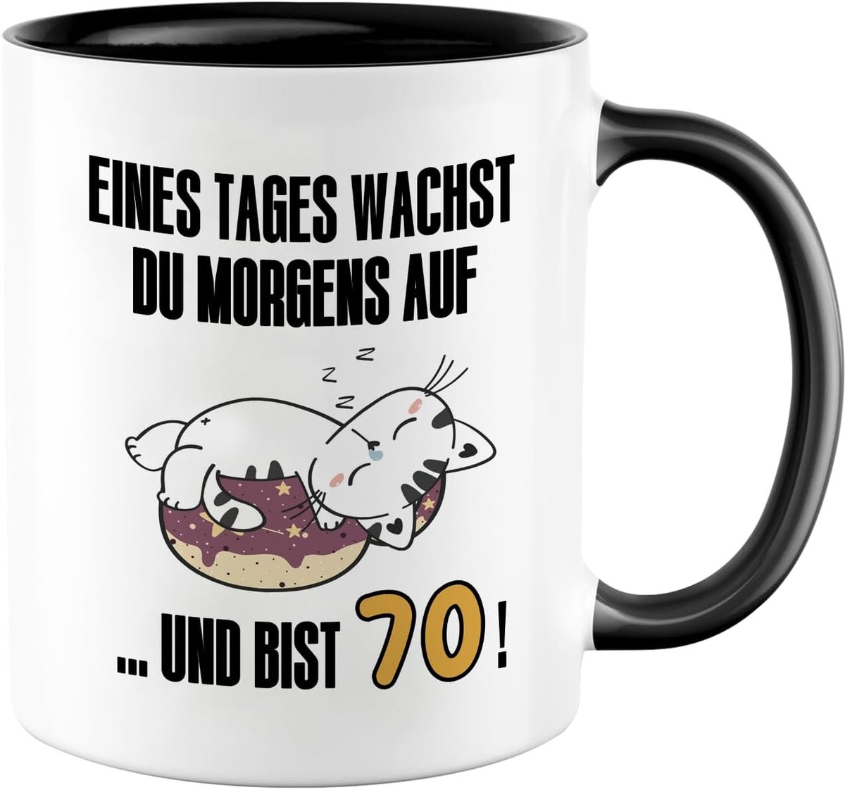 70e verjaardag, cadeau 70e verjaardag vrouw & man, beker met spreuk kat motief, verjaardagscadeau koffiemok van porselein 350 ml, grappig cadeau voor vrouwen vriendin collega mama oma