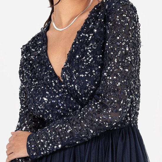 Deluxe Damesjurk voor bruiloften, V-hals, hoge taille, maxi-jurk, lange avondjurk, bruidsmeisjesjurk, marineblauw, 48 — afbeelding 2
