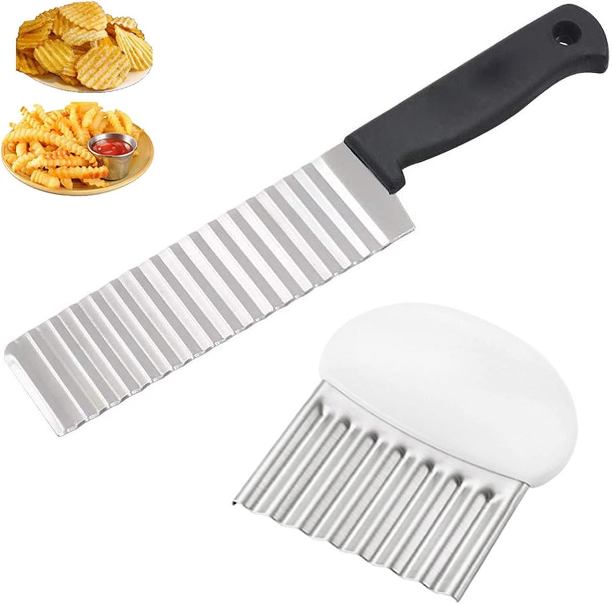 Aardappelmes, 2 stuks, roestvrij staal, frietmes, groenteschaaf, voor groenten, aardappelen, uien, friet