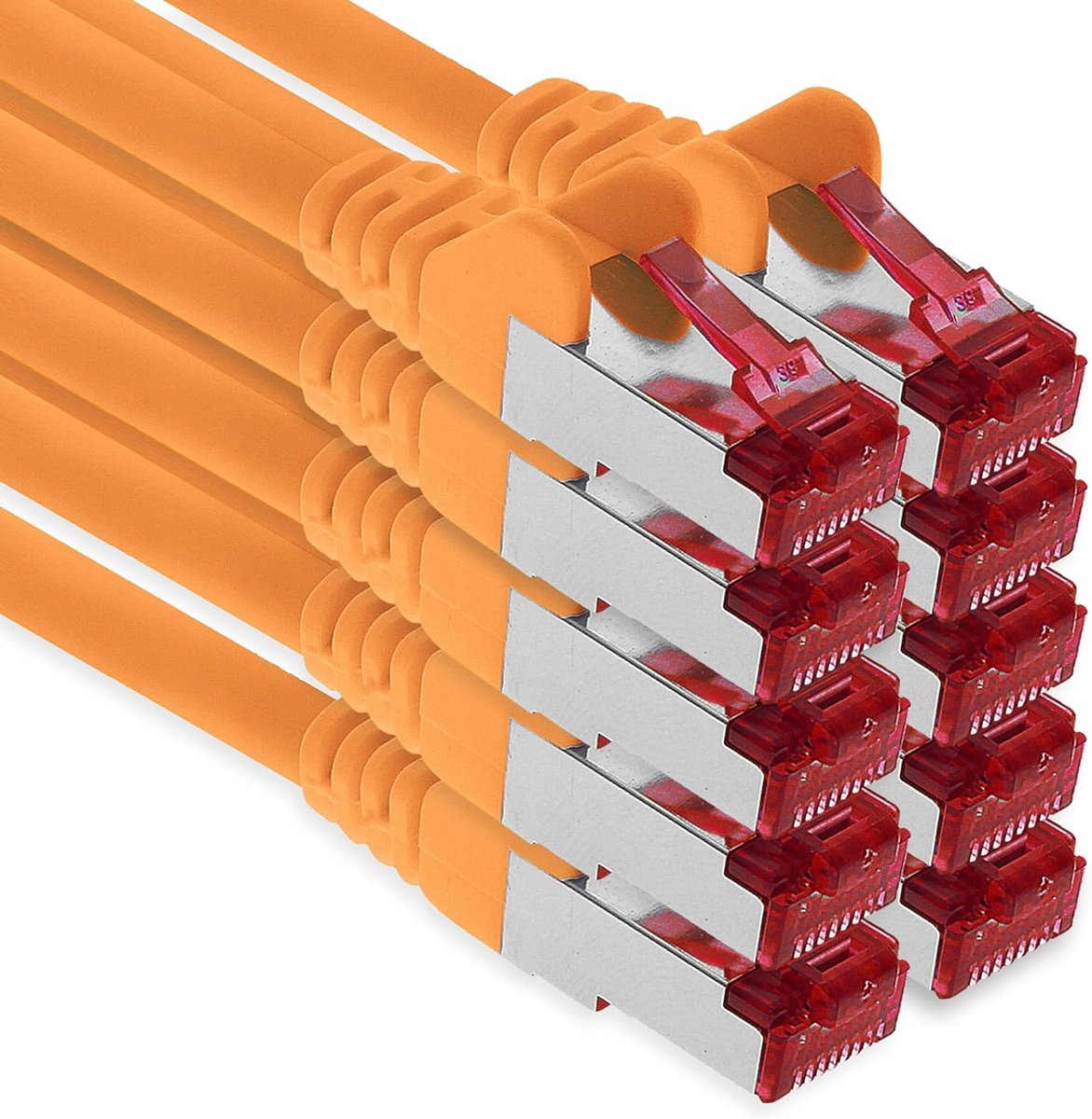 1aTTack.de 0,5m CAT6 LAN-netwerkkabel RJ45 1000 Mbit, 10 stuks - oranje