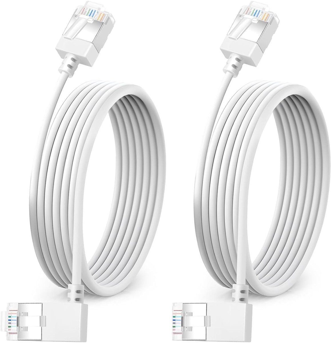 Slim 90° Graad Cat 6A Ethernet Kabel Links Hoekig 8m 2 Stuks, 10Gbps High-Speed Internet Flexibele Kabel voor PC, Router, Windows (Wit)