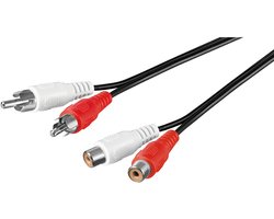 Goobay Stereo verlengkabel 2,5 m, 2 cinch-stekkers naar 2 cinch-bussen, voor versterkers, hifi en thuisbioscoop, kleurgecodeerd