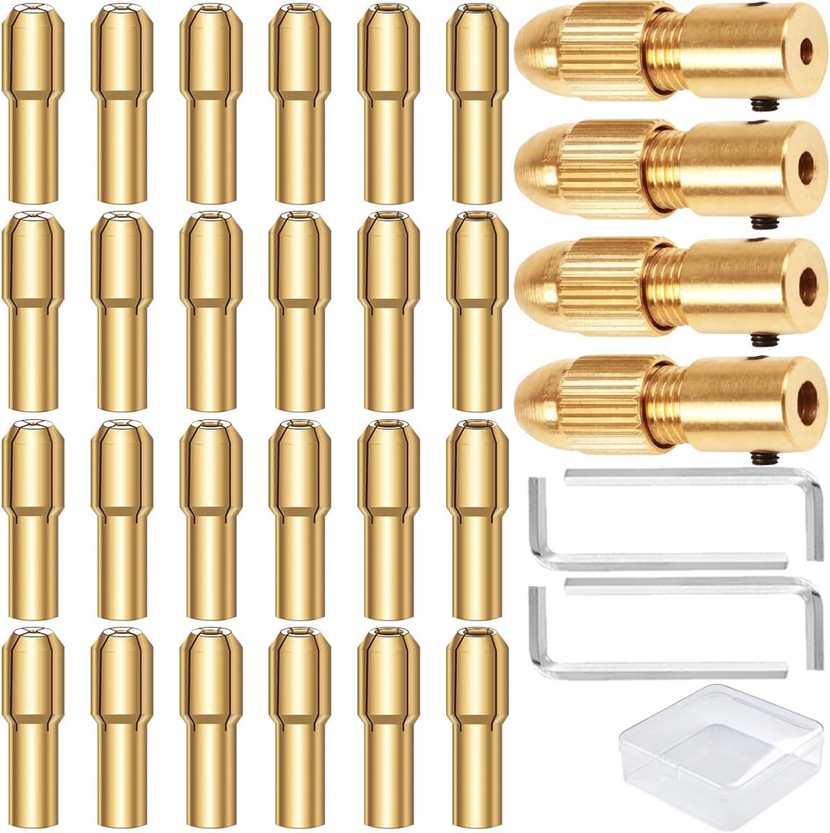 Elektrische boortang, spantangset, micro twist boorhouder, elektrische slijper, koperen kap en as (2 mm/2,35 mm/3,17 mm/5 mm) voor rotatiegereedschap, met inbussleutel en doos (32