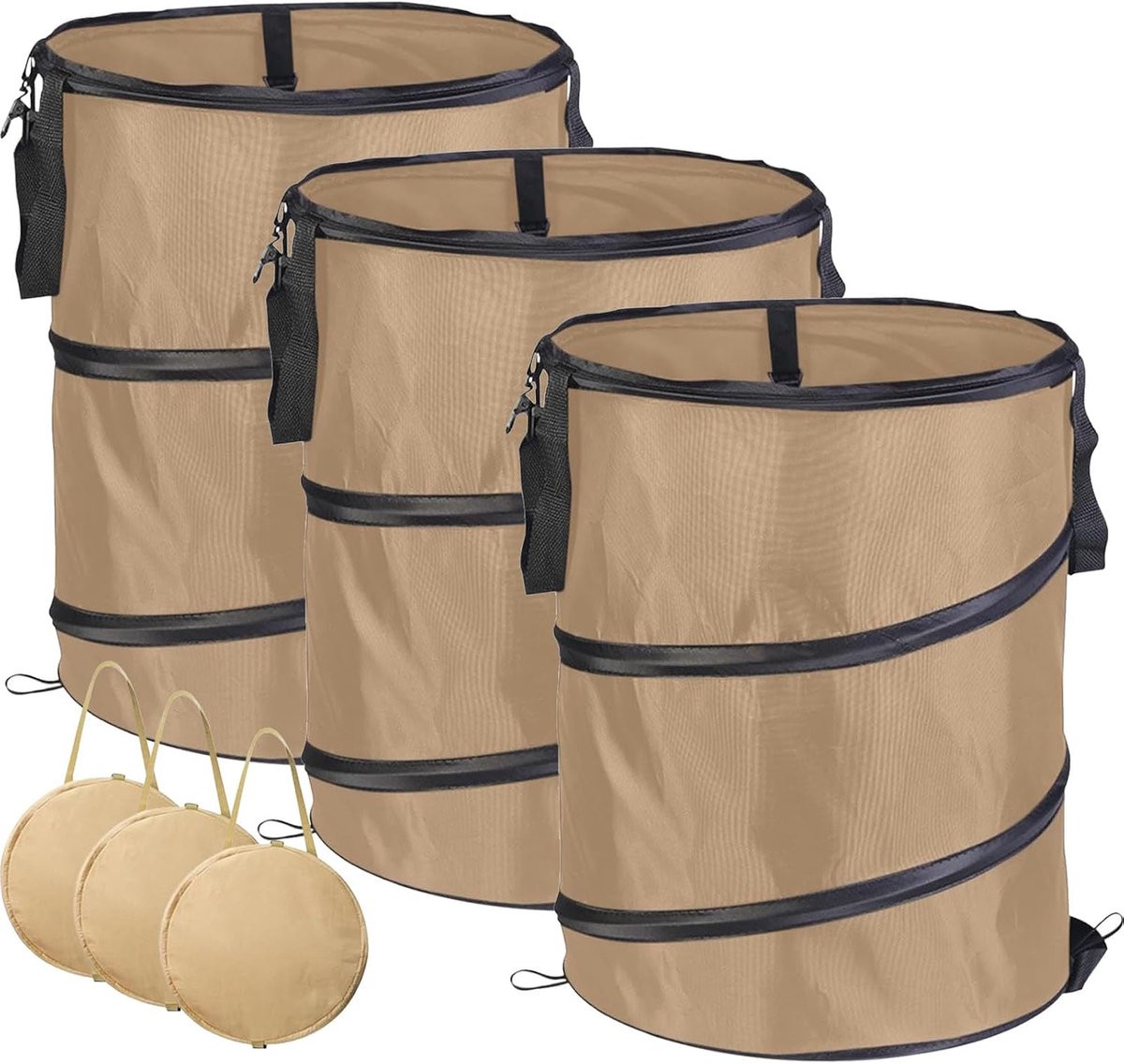 Tuinafvalzak, Oxforddoek Opvouwbare Pop-up Grote Zware Zak Met Handvatten Voor Afval, Speelgoed, Bladeren, Opslag, Herbruikbare Duurzame Tuincontainer Voor Gazonverzorging (Kaki-37L-3Stuks)