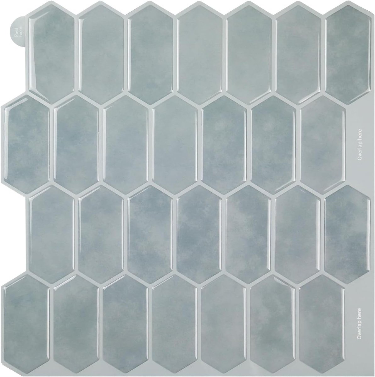 3D plaktegels diamant, 10 vellen pel-en-plak wandtegels, lange zeshoekige zelfklevende wandtegel achterwand voor keuken, badkamer (30,5 x 30,5 cm)