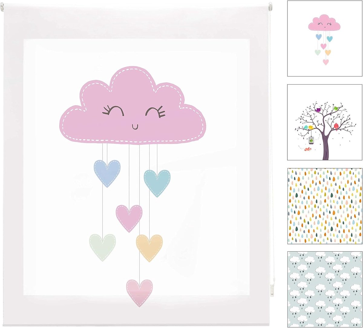 Digital Kids | doorschijnend rolgordijn met digitale print, model Cloudsheart, 90 x 180 cm (b x h), stofgrootte 87 x 175 cm, rolgordijn