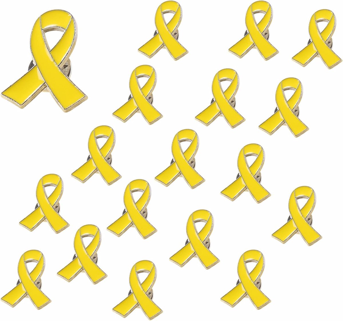 18 stuks gele bandnaalden, gele strikspelden, pins, AIDS-bewustzijn, pinnen voor het bewegen van de ondersteuning