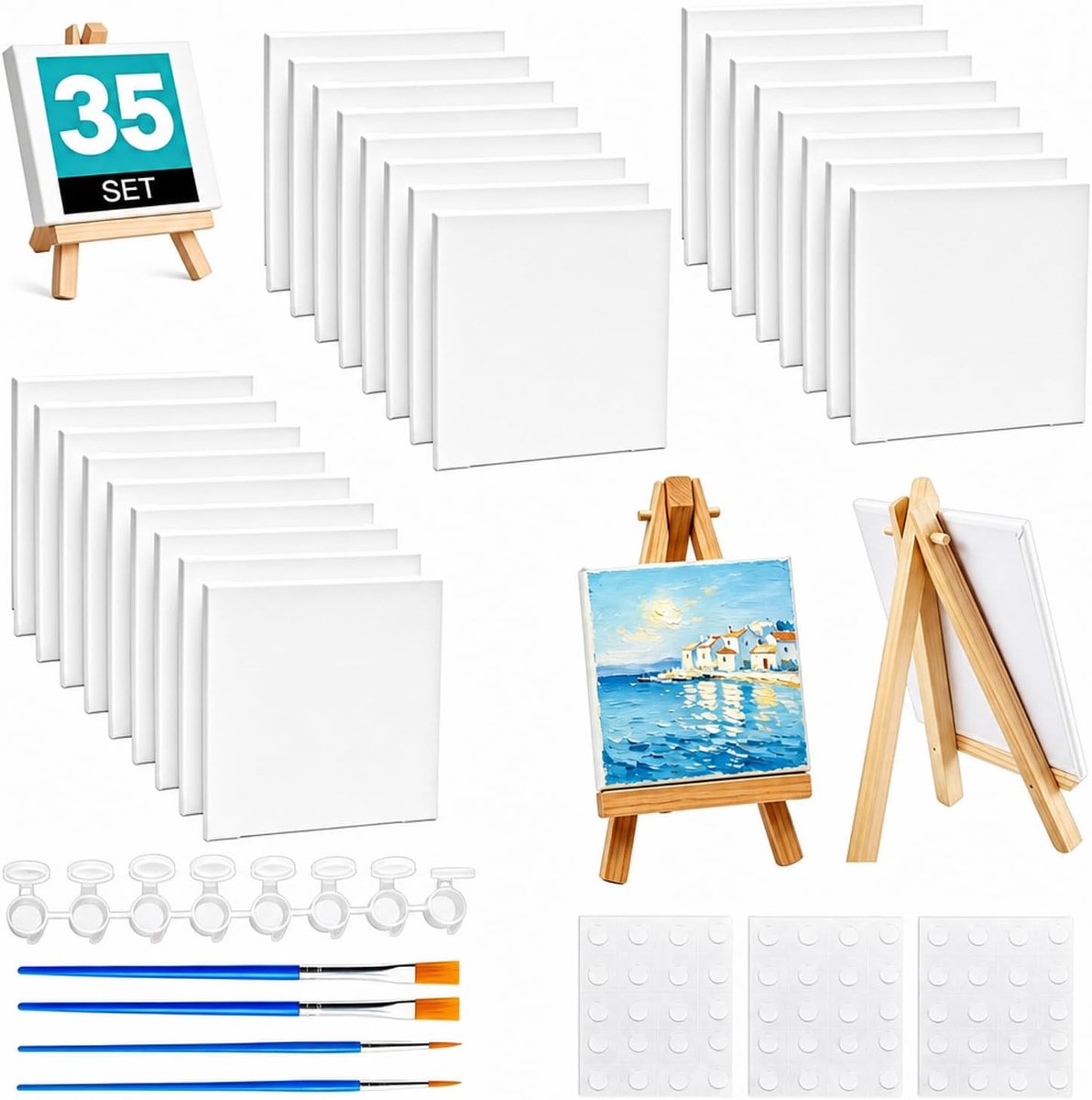 25 Stuks 10×10cm Mini Canvas Met 2 Houten Statief Easel Schildersstandaards