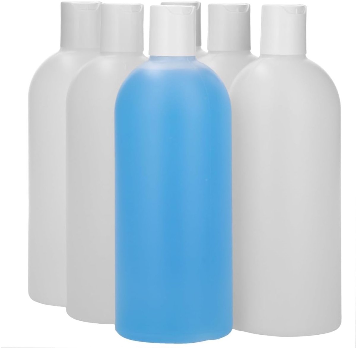 6 x 500 ml ronde fles HDPE naturel + Disc-Top wit - BPA Vrij - Niet Breekbaar - Plastic Flesjes Navulbaar - Met Dop - Lege Flessen - 6 stuks