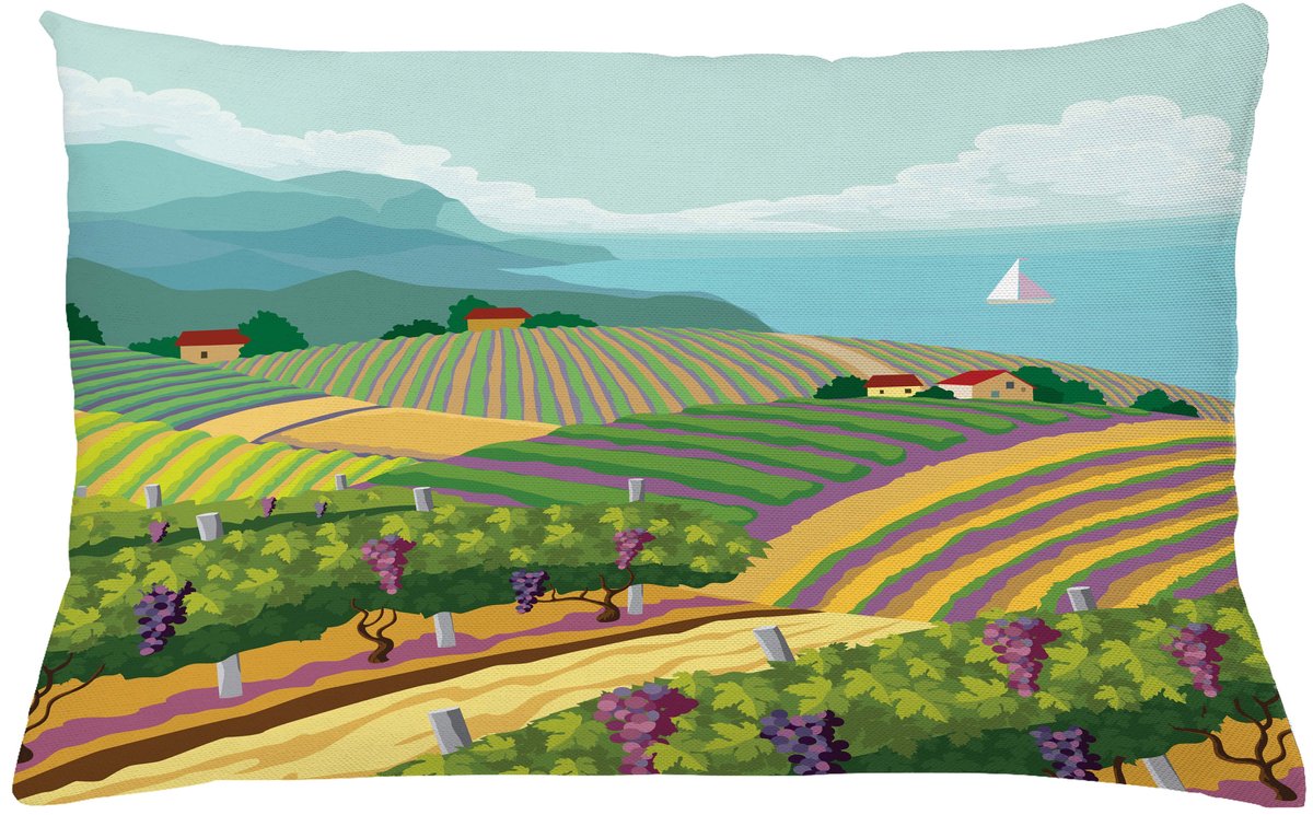 ABAKUHAUS Weinberg Kussenhoes, Scenic Druif Plantation, Wasbare Sierkussenhoes voor Binnen/Buiten, Dubbelzijdige Print met Ritssluiting, 65 x 40 cm, Meerkleurig