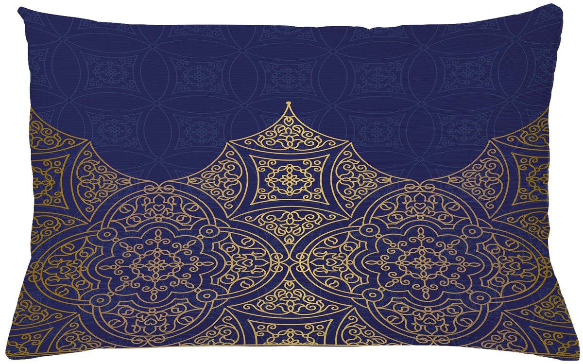 ABAKUHAUS Marineblauw Blauw en Geel Sierkussenhoes, Exotisch Orient Stijl Ornament Ottoman Cultuur Geïnspireerd Patroon, Decoratieve Rechthoekige Sierkussenhoes, 26" X 16", Indigo en Geel