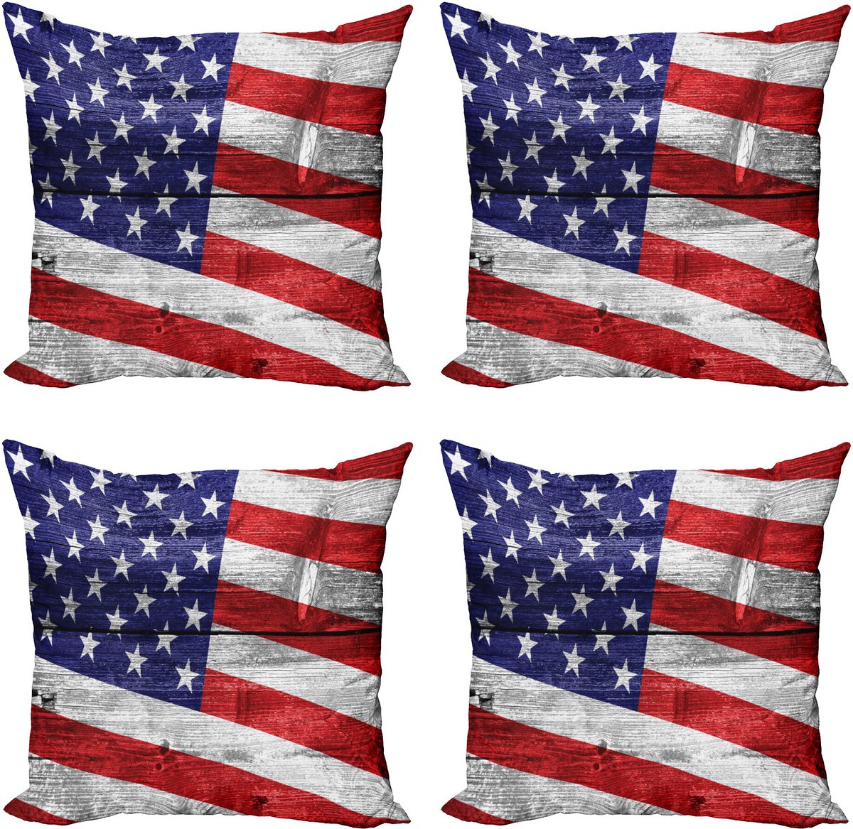 ABAKUHAUS Patriotisch Sierkussen Kussenhoes 4er Set, America Patriotic Dag, Modern Accent Dubbelzijdige Digitale Print, 40 x 40 cm, Wit Blauw Rood