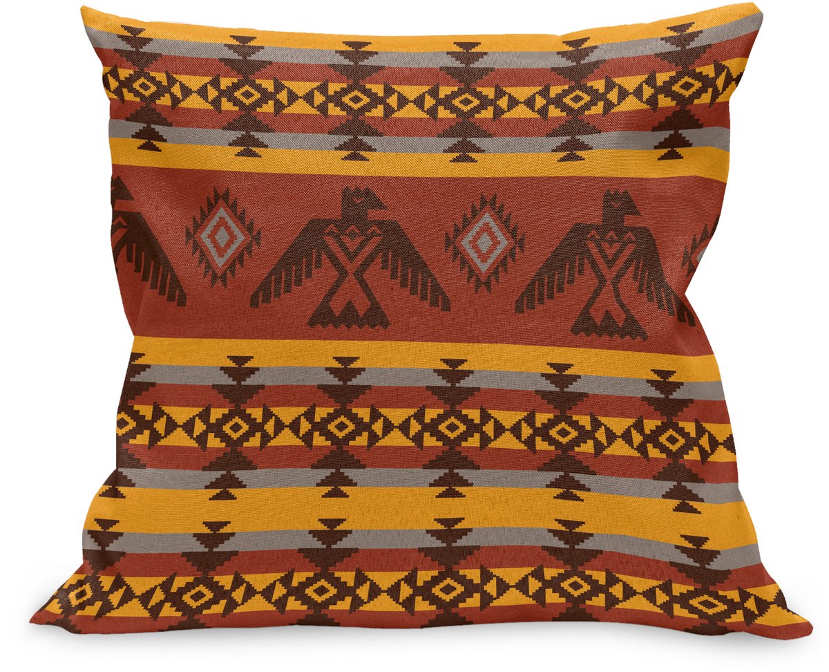 ABAKUHAUS Tribal Kussenhoes, indigene Motief, Kussenhoes met Ritssluiting en Dubbelzijdige Print, 40 x 40 cm, Zimt Goudsbloem Grijs
