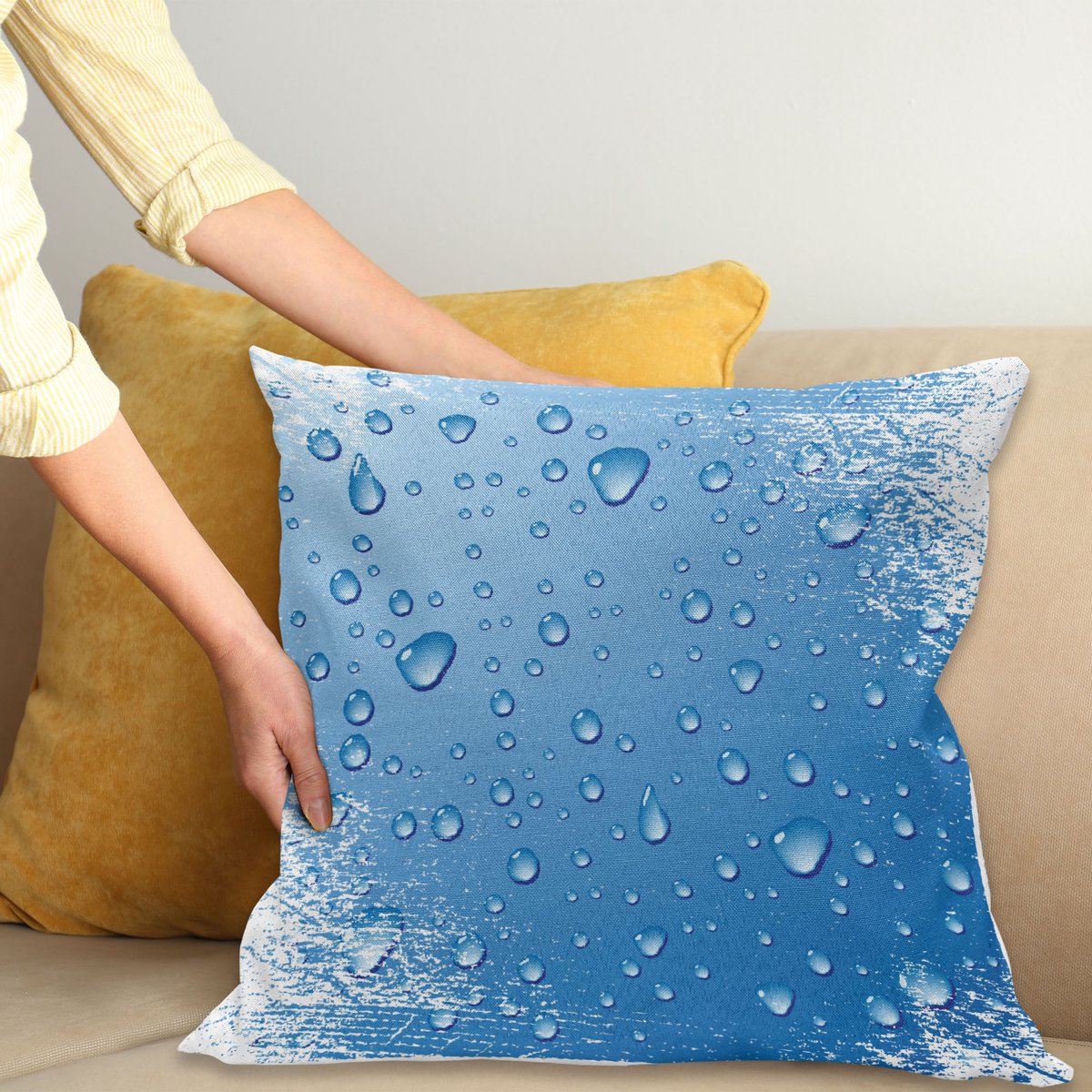 ABAKUHAUS Grunge Kussenhoes, Realistische Water Bubbles, Kussenhoes met Dubbelzijdig Patroon, Heldere Digitale Print, Kleurecht, met Ritssluiting, 45 x 45 cm, Blauw Wit