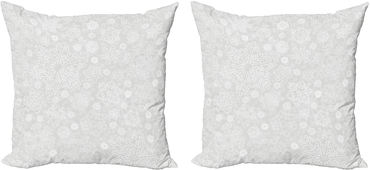 ABAKUHAUS Winter Sierkussenhoes Set van 2, Aufwändige Flakes, Modern Accent Dubbelzijdige Digitale Print, 40x40, Grijs Wit