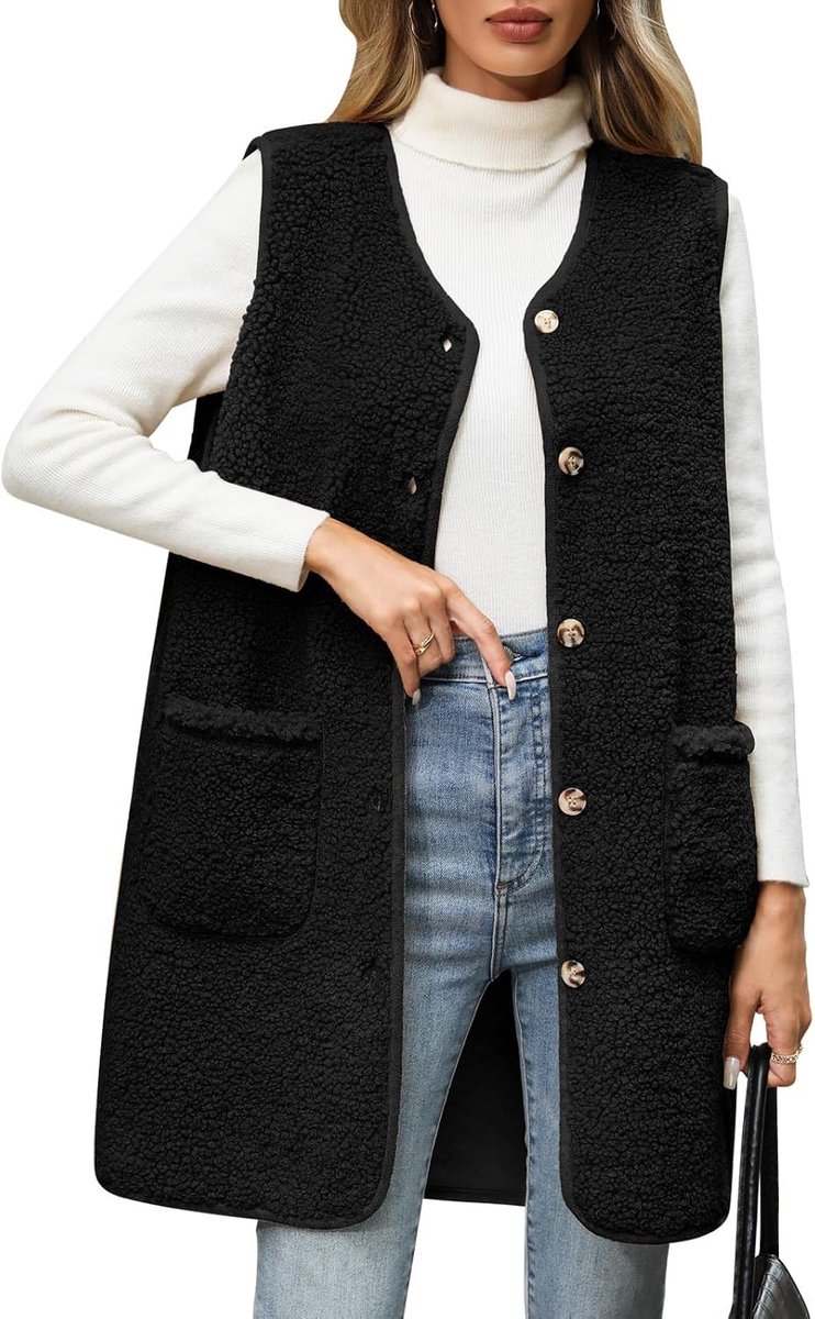 Teddy fleece vest dames lang fleece vest voor dames herfst winter warm mouwloos jas casual fleece vest damesvest herfstjas