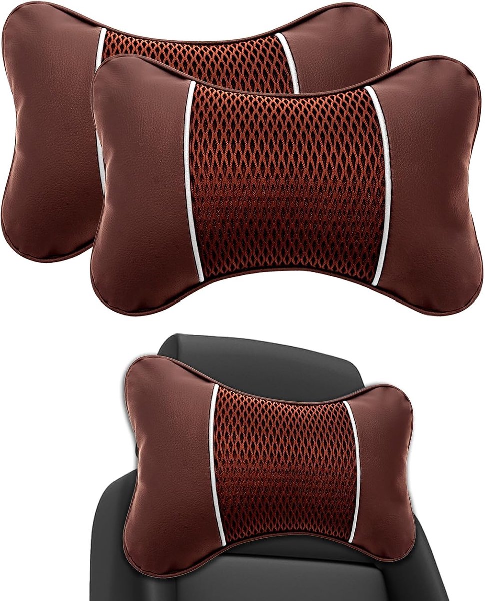 2 stuks neksteunkussen voor autostoeltje, adem, autohoofdsteunkussen, autokussen, autokussen, nekkussen, autostoelhoofdsteun, auto-accessoires (koffiebruin)