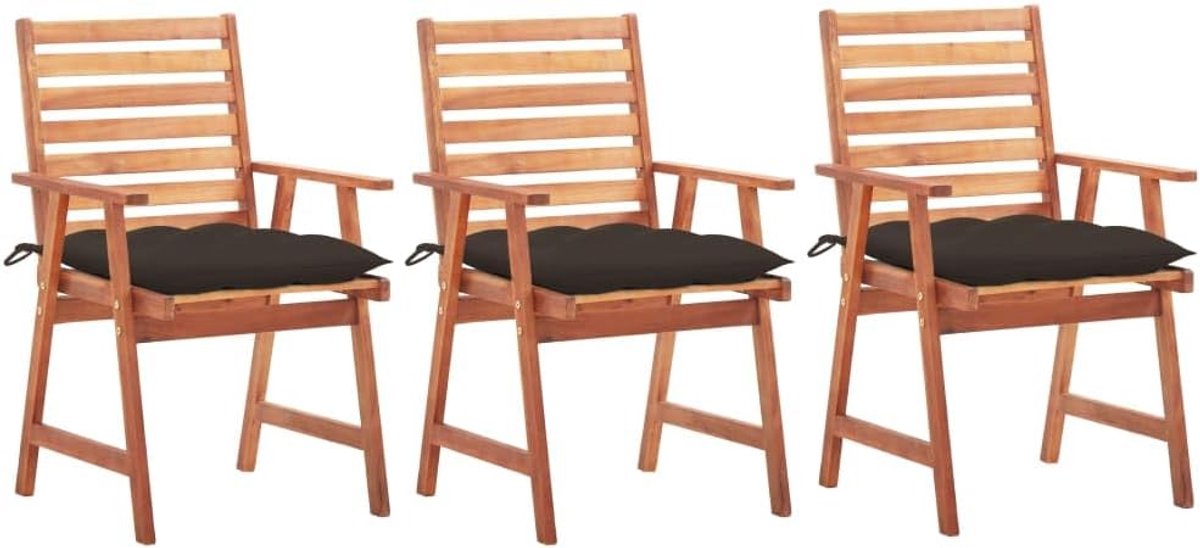 Set van 4 eetkamerstoelen voor buiten, van massief acaciahout, met waterdichte kussens, tuinmeubelen voor terras en binnenplaats, rustiek design met latten en oppervlak