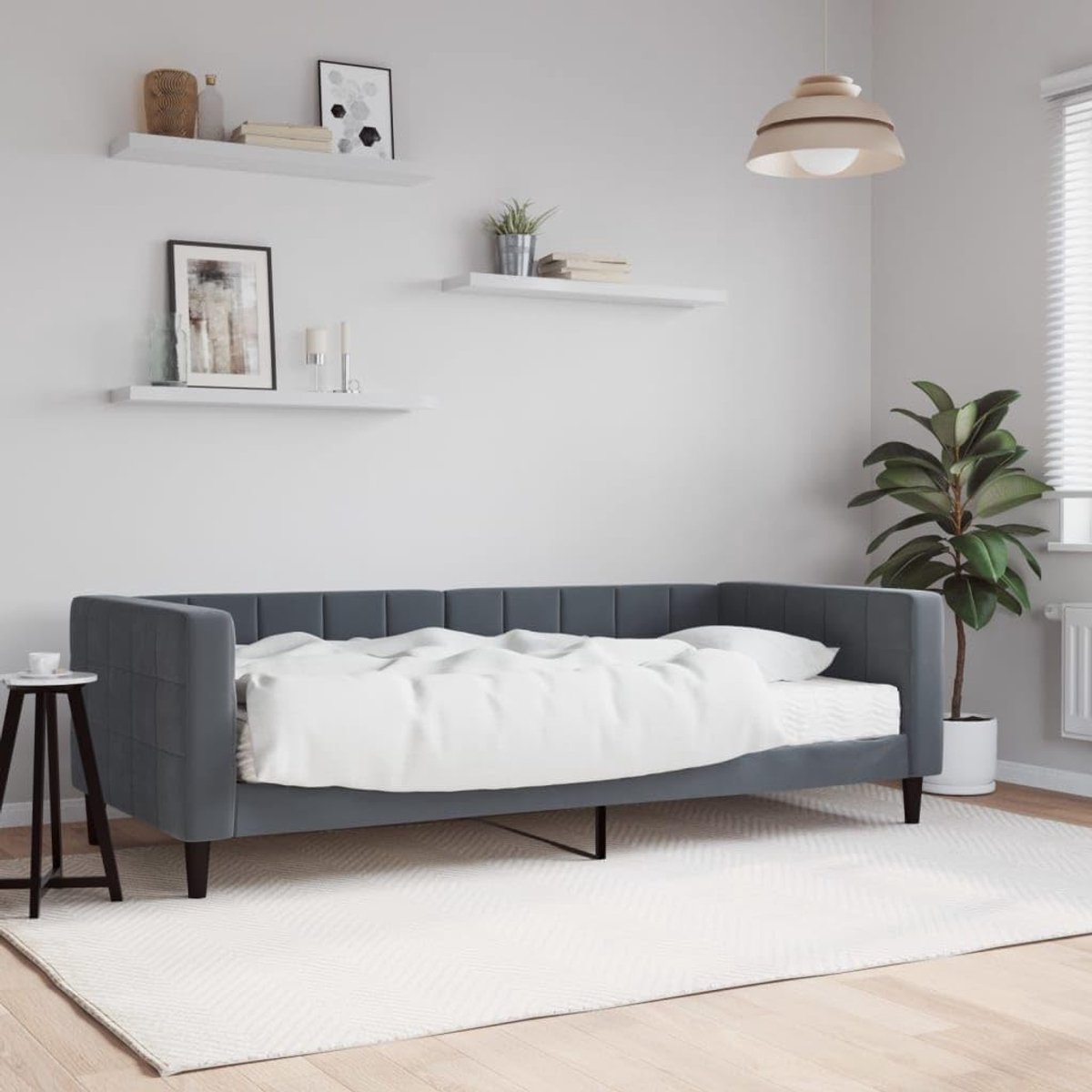 2 in 1 fluwelen slaapbank voor woonkamer 90x190 cm donkergrijs