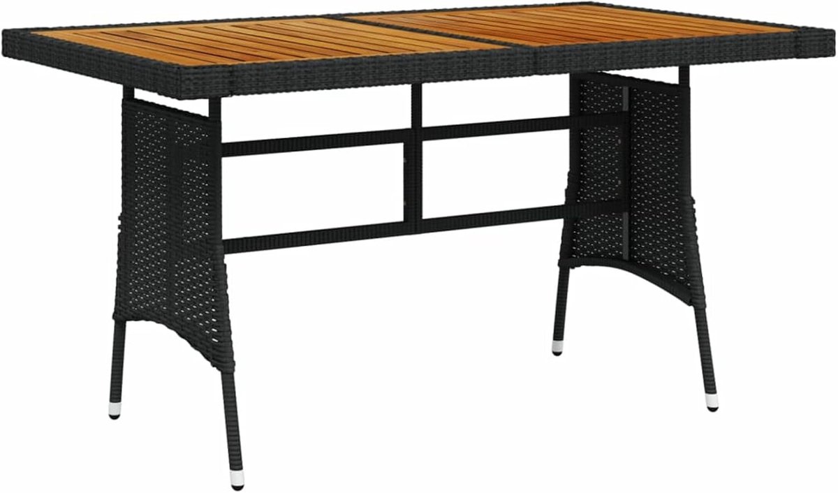 Tuintafel, balkontafel, eettafel, terrastafel, campingtafel, partytafel, buitentafel, tuinmeubelen, tafel voor tuin, terras en balkon, zwart, 130 x 70 x 72 cm, polyrotan en massief acacia