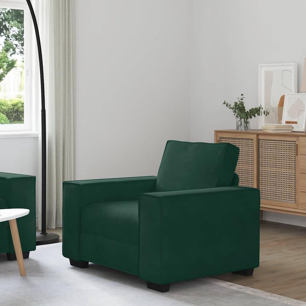 Stoel, donkergroen, 100 x 78 x 84 cm, met brede armleuningen en gestoffeerde stoel, zitmeubel voor woonkamer en kantoor