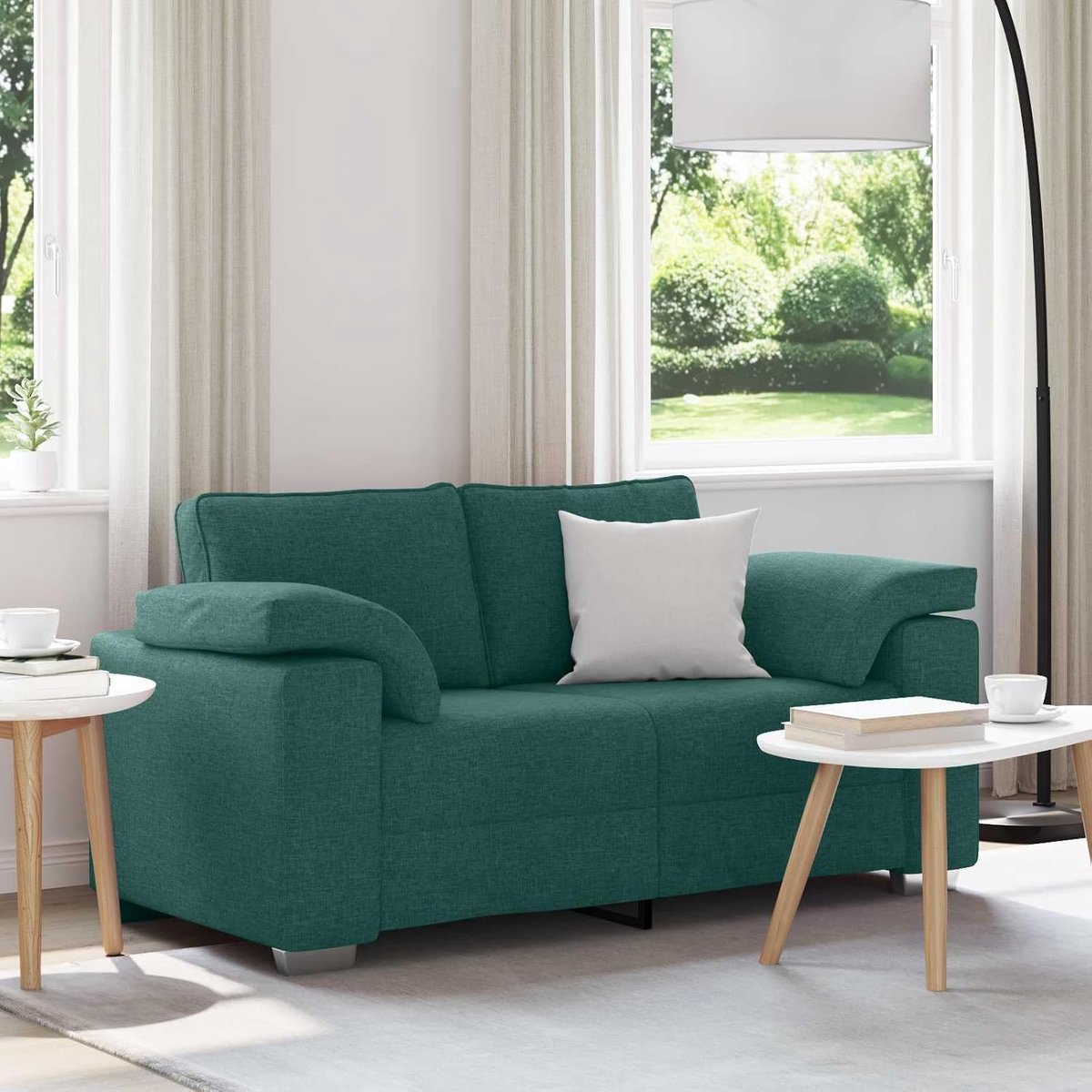 Sofa donkergroen 160 x 80 x 82 cm met brede armleuningen stof voor moderne woonkamer bank