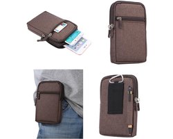 Multifunctionele Verticale Strepen Pouch Bag Case Ritssluiting Karabijnhaak voor ZOPO Cuppy/ZOPO ZP700 - Bruin (17 x 10,5 cm)