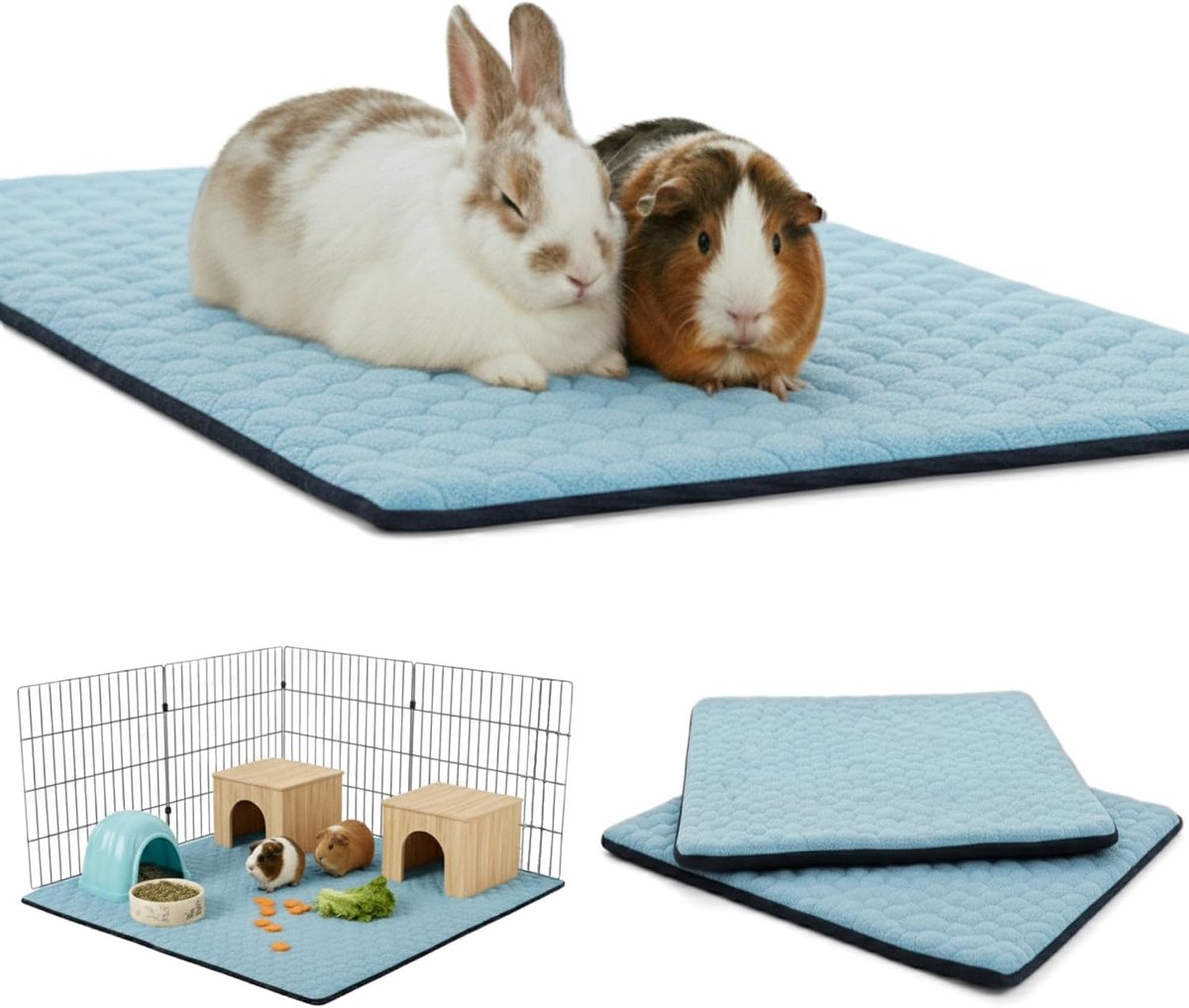 Set van 2 fleece kooivoeringen voor cavia's en konijnen.