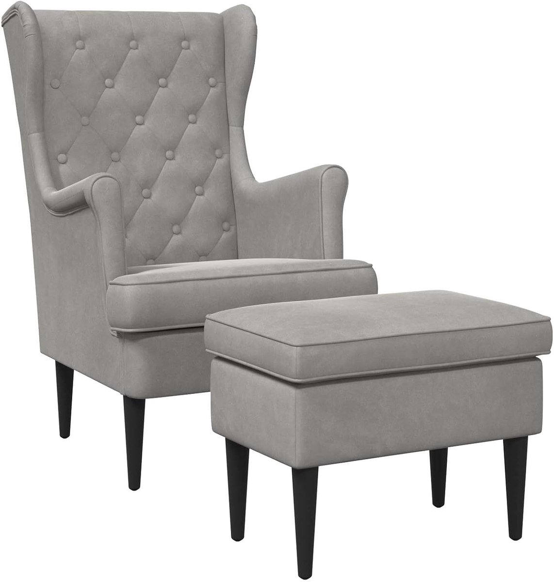 Fauteuil met zitzak, 2 stuks, lichtgrijs, fluweel
