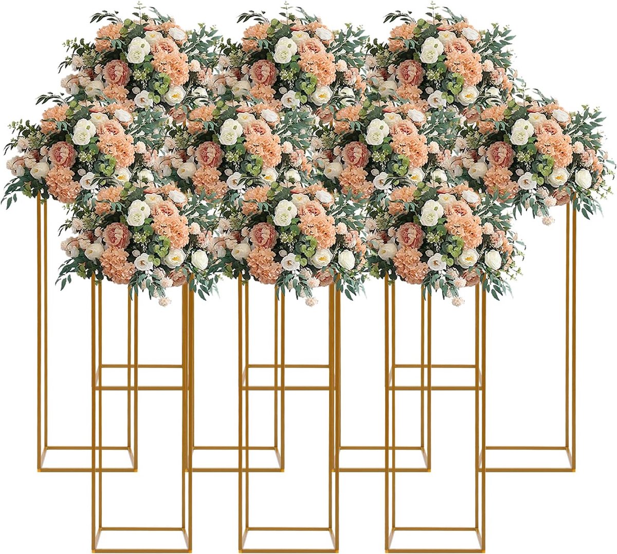 Bloemenstandaard, plantenstandaard, zuilen, geometrische bloemen, decoratie, podium, standaard, bruiloft, bruiloftsdecoratie (goud, 4 stuks)