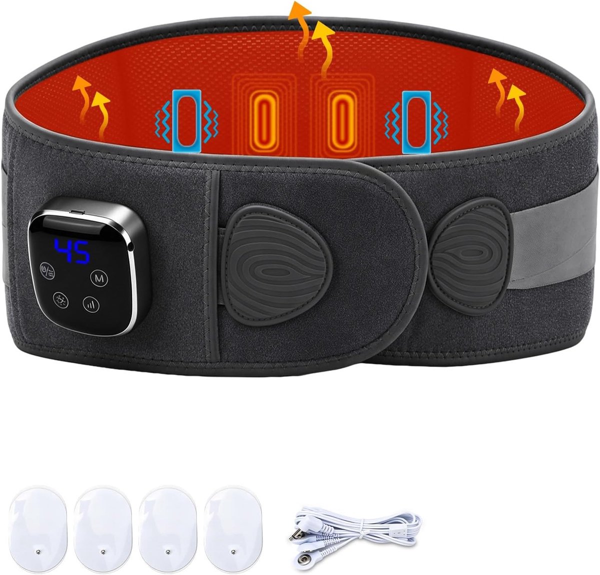 Verwarmingsmat tailleriem, draadloze verwarmde ruggordel, buikwarmer, lendenwervelsteun, warmtekussen voor rug met 5 warmtestanden, 9 vibratiemassages, touchscreen, oplaadbaar, 5000 mAh