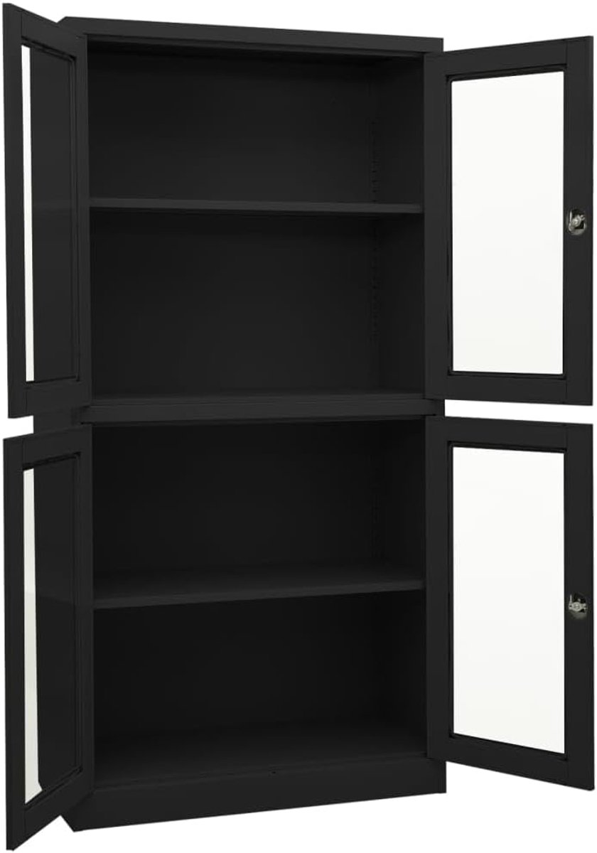 Antraciet, 90 x 40 x 180 cm, staal en gehard glas, opbergkast, woonkamerkast, meubels voor de woonkamer, geschikt voor woonkamer, slaapkamer, kantoor