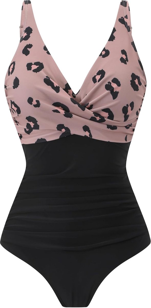 Badpak voor dames, eendelig, met V-hals en hoge taille, buikcontrole, push-up, zwempak, badmode