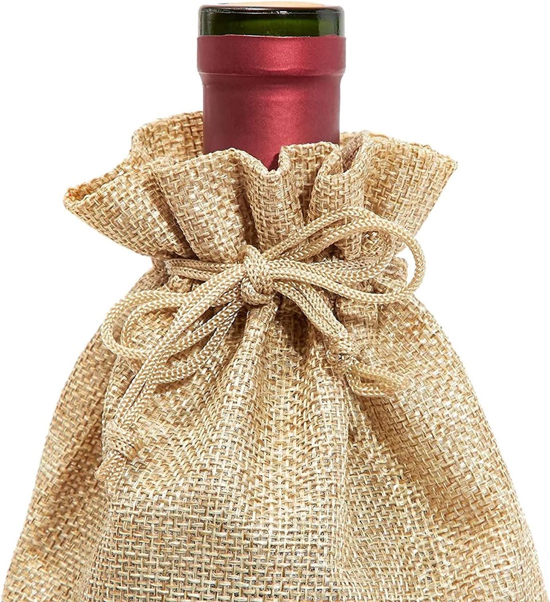 12 stuks jute wijnzak, herbruikbare wijnfles geschenkzakken met trekkoord, tags voor voor cadeau, bruiloft, verjaardag, vakantiefeest (beige)