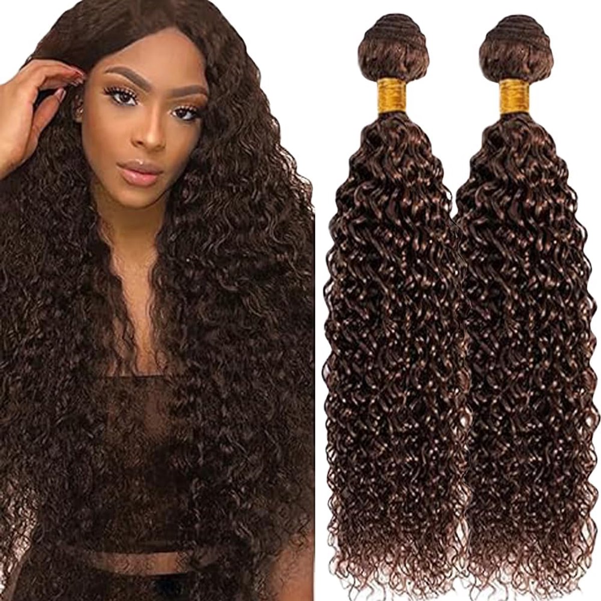 Wave Human Hair Bundles Sew in Hair Chocolate Brown Real Hair Extensions 2 Bundles Unprocessed Minimal Smell for Woman 30 30 Inch