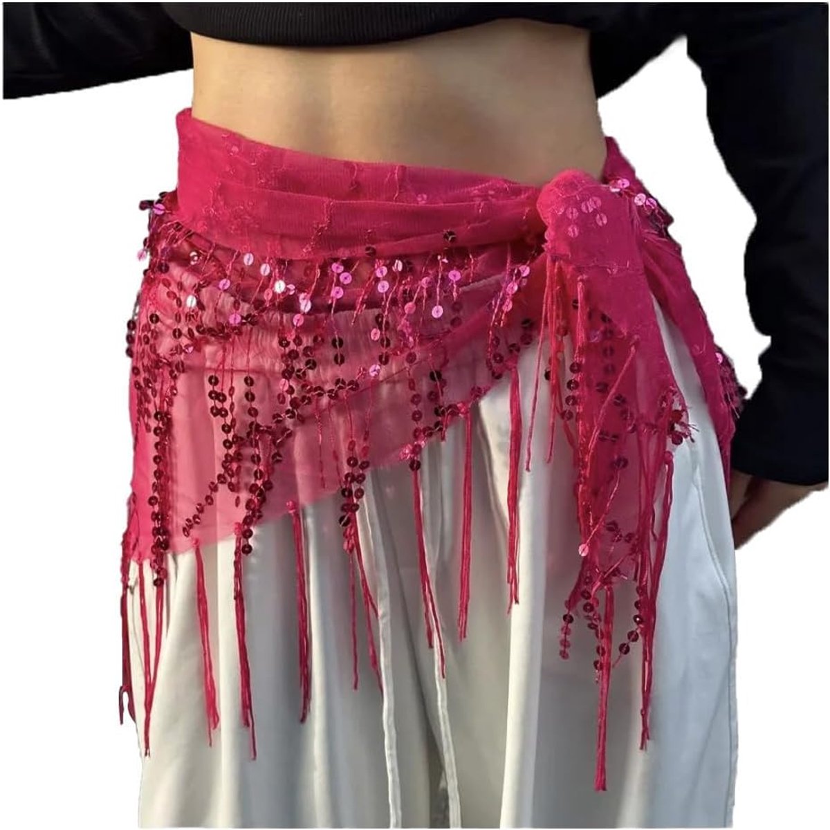 buikdans heupdoek met pailletten riem heup sjaal rok wrap heupdoeken glitter pailletten buikdans kostuum heupdoek accessoires voor vrouwen en meisjes rozerood