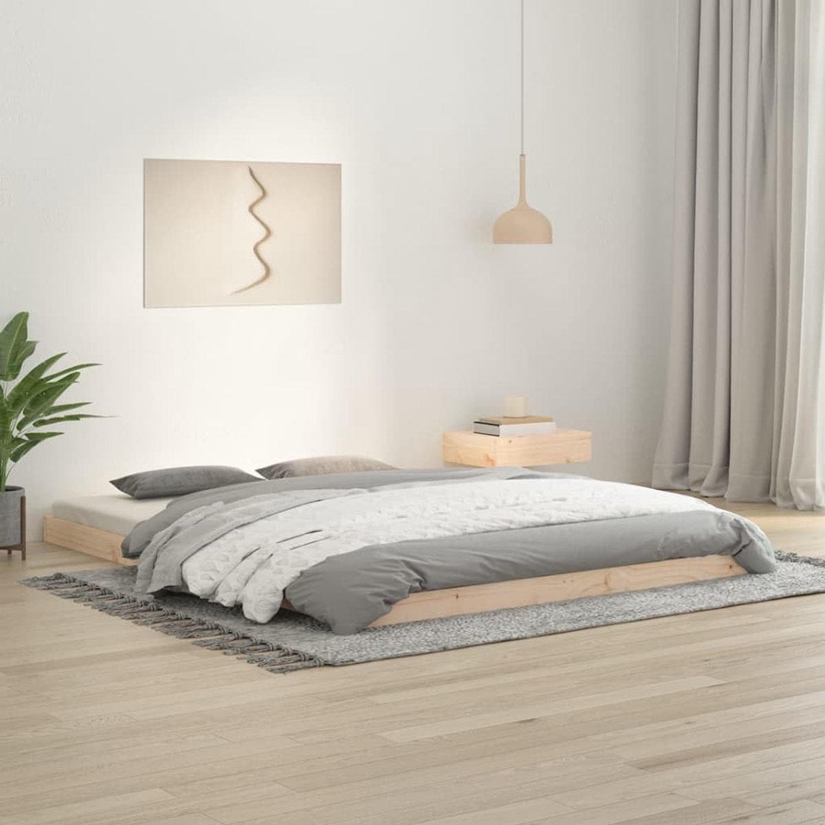 Bedframe, 150 x 200 cm, massief grenenhout, zeer groot, bedframe met platform voor slaapkamer, logeerkamer, kinderen of volwassenen