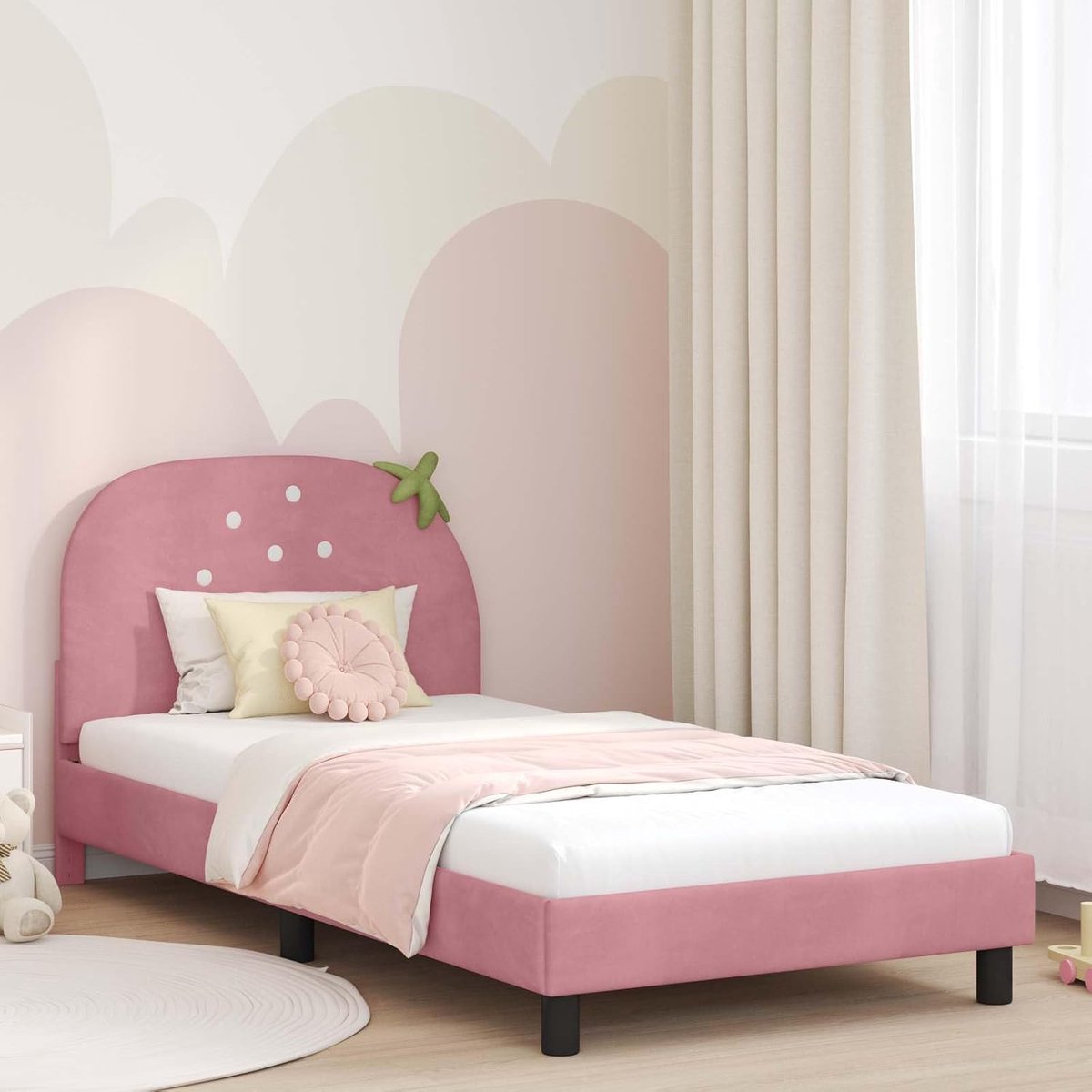 Roze houten frame Modern minimalistisch kinderbed 80 x 200 cm