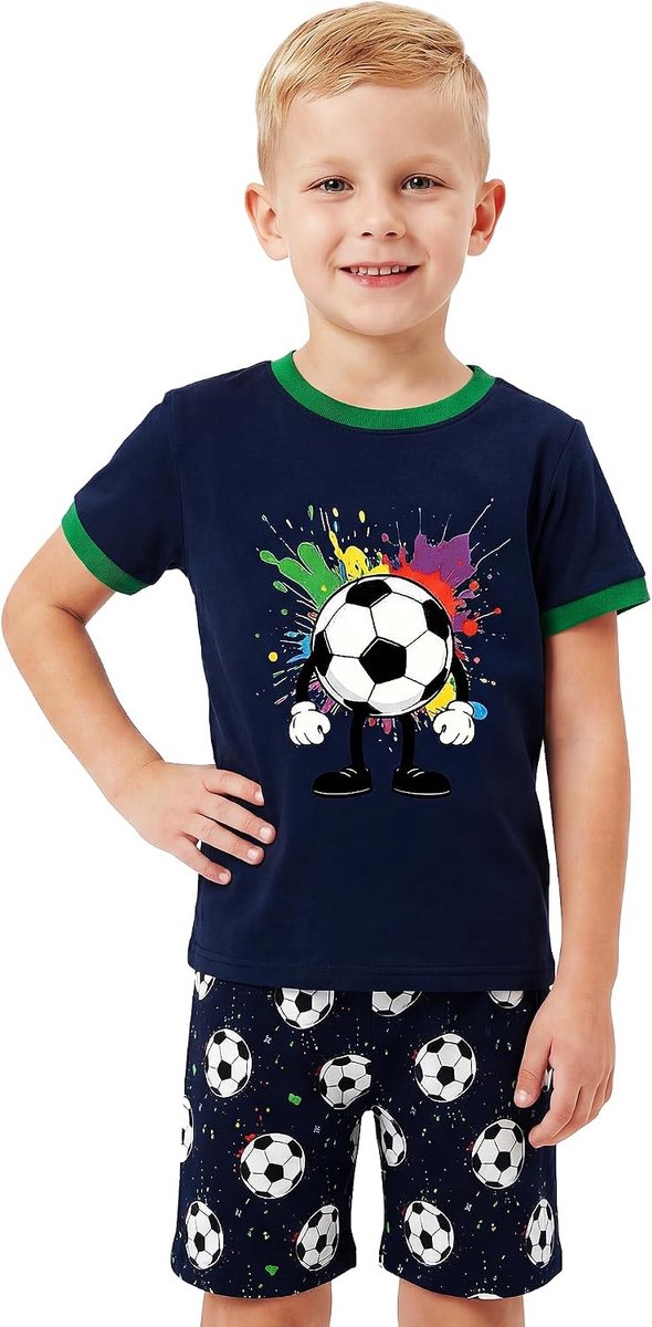 mouwen pyjama voor meisjes jongens - Zacht katoen Eenhoorn Voetbal Pyjama Set - Ademend T-shirt en korte broek Tweedelig Nachtkleding Kinderen Loungewear Alledaags voor Leeftijd 2-8