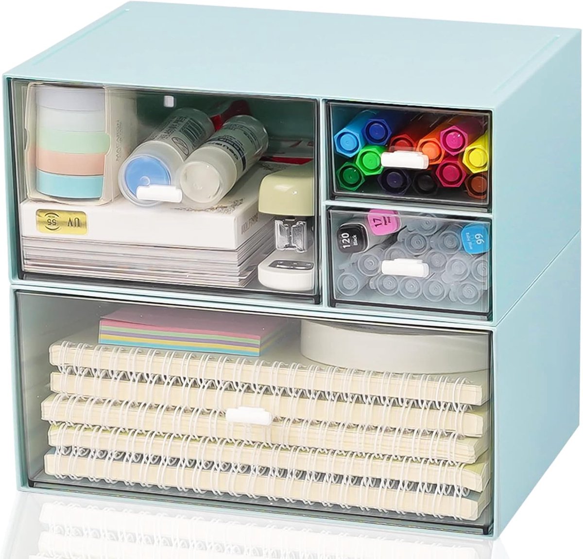 Bureau-organizer met lade - blauw - grote capaciteit - stapelbaar - voor kantoor en school