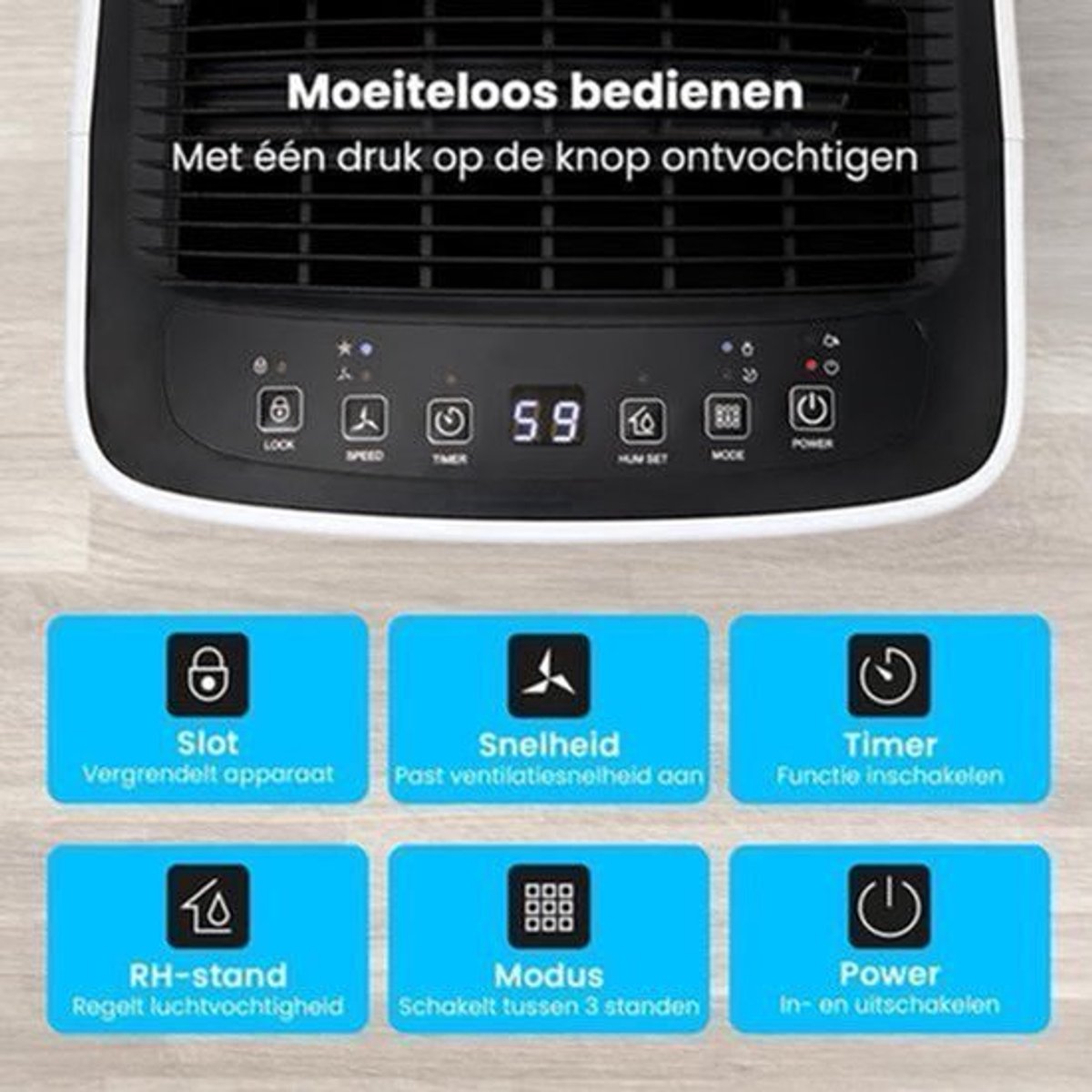 Luchtontvochtiger – Ontvochtiger – Vochtvreter – Air Dryer – Vochtabsorbeerder – Compact – Verwijdert 12L Vocht Per Dag – Was-Droogfunctie Voor Snelle Wasdroging