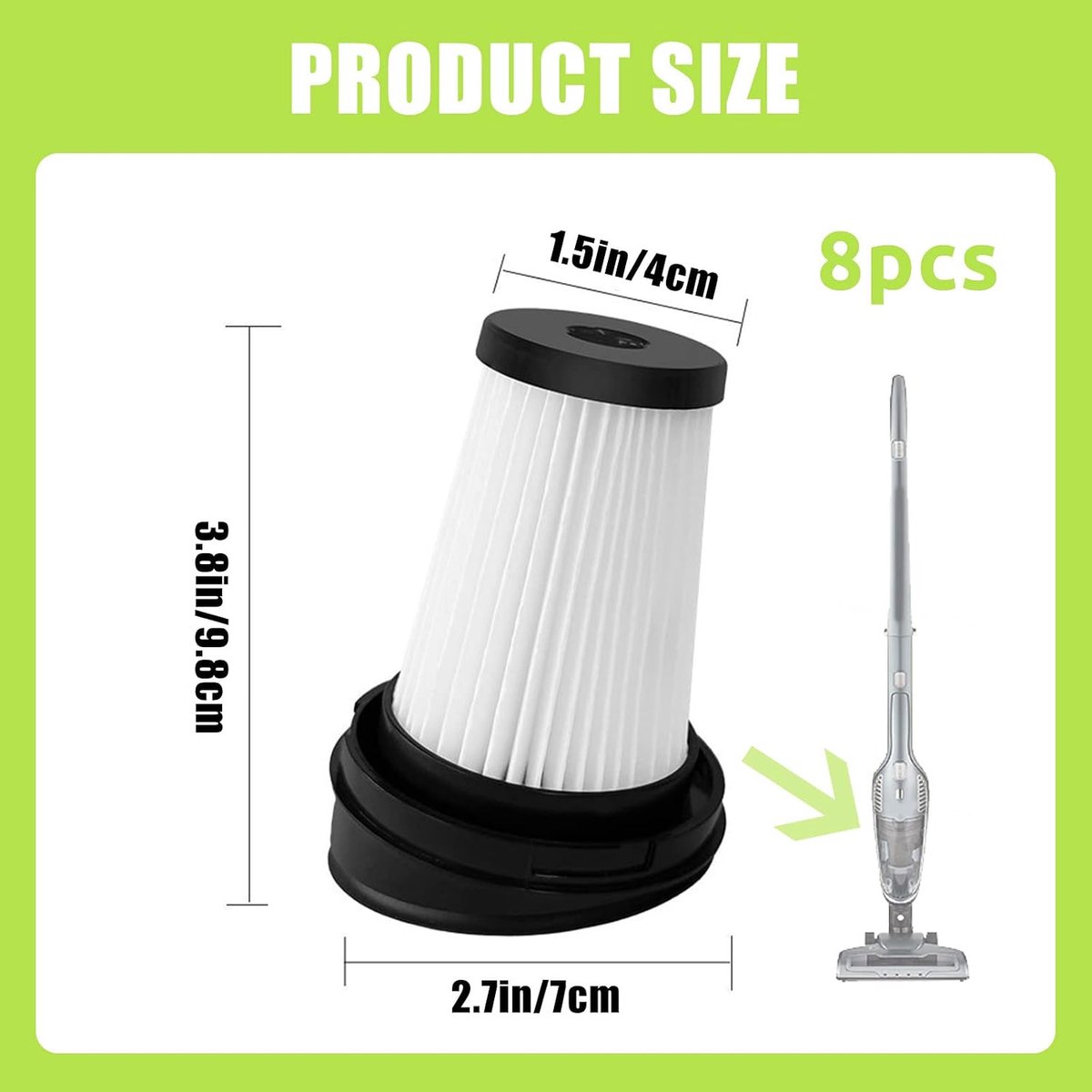 8 filters voor Grundig VCH9832 VCH9829 VCH9629 VCH9630 VCH9631 VCH9632, Hepa-filter, handfilter, vervangingsfilter met 1 reinigingsborstel (vervangt nr. 9178008590)