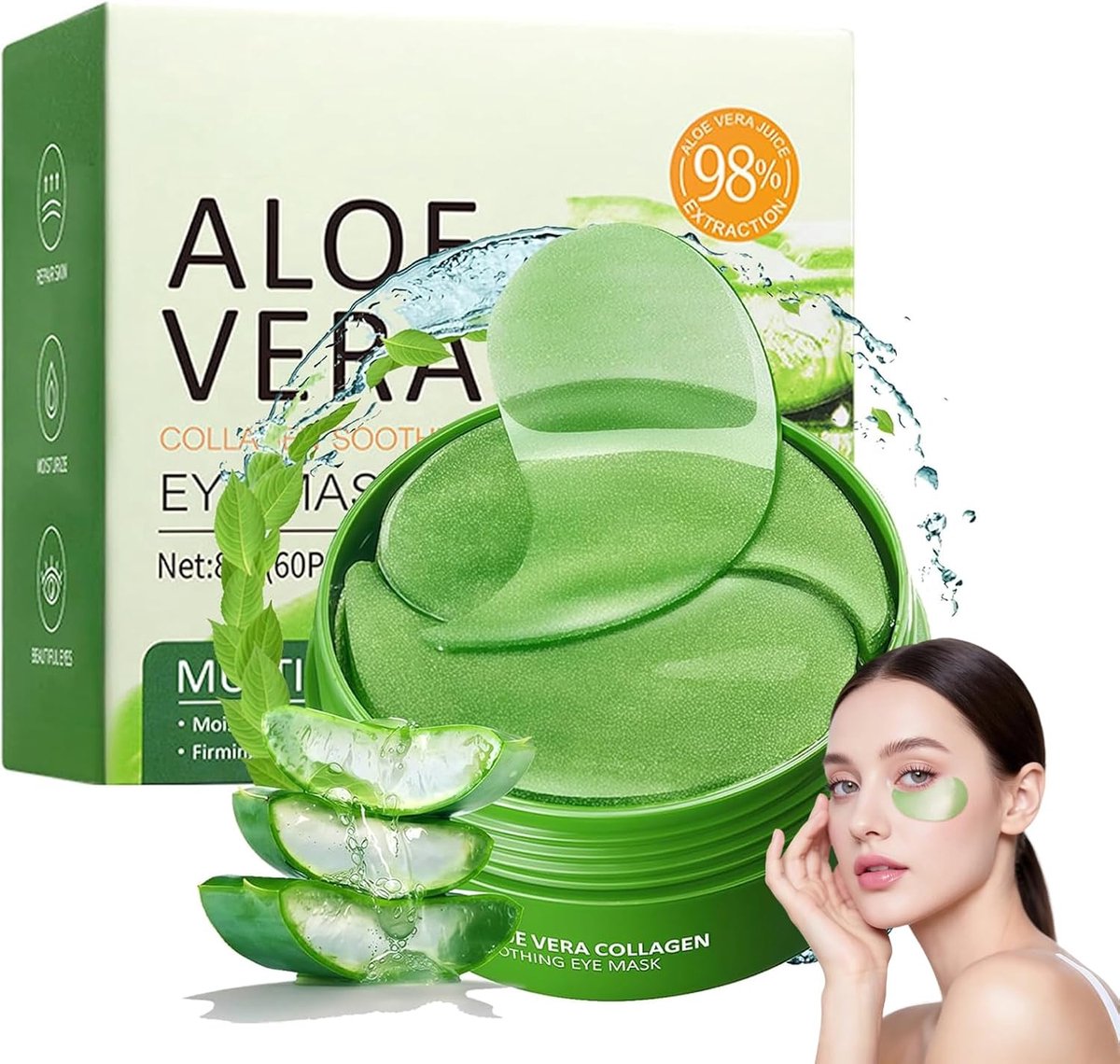 60 stuks aloë vera oogpads, met hyaluronzuur collageen oogpads, oogpads tegen donkere kringen hydraterend, rimpels, zwellingen en wallen voor schoonheid, verstevigende verzorging