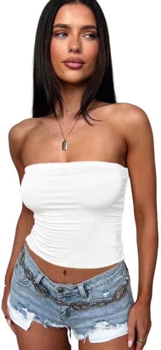 Tops dames zomer elegant slim fit tube top rekbaar basic kort zonder bandjes mouwloos sexy backless Y2k T-shirt