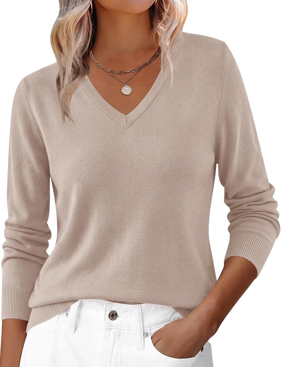 Dames Lichtgewicht Wolmix Trui Lange Mouw V-hals Jumper 2026 Herfst Business Casual Kantoor Gebreide Klassieke Gelaagde Trui Top