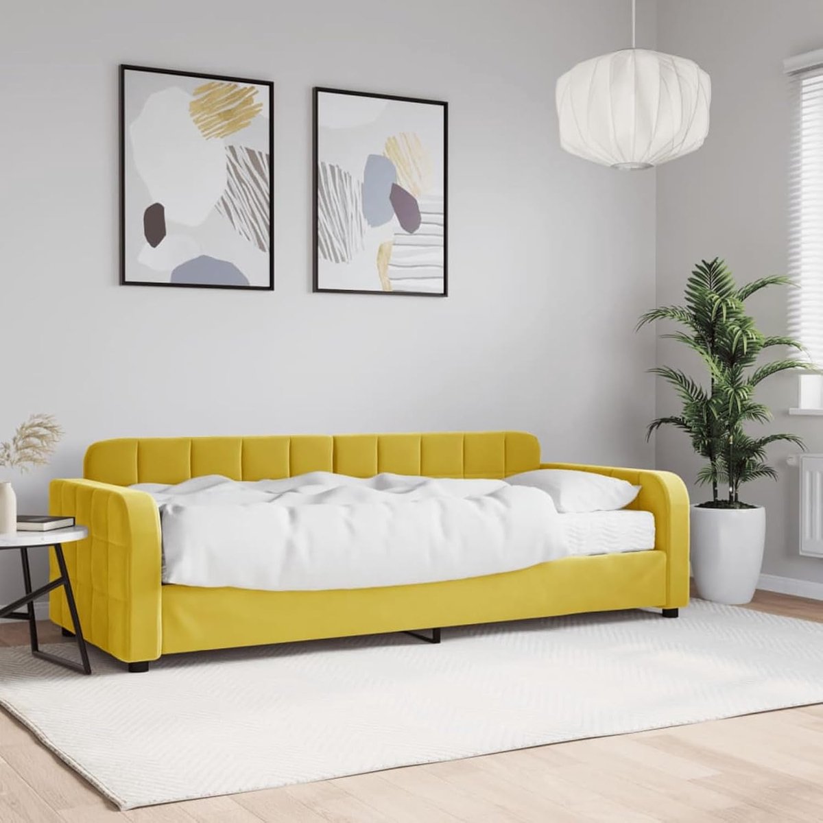 Dagbed met matras, geel, 80 x 200 cm, fluweel, slaapbank, dagbed, slaapbank voor woonkamer, logeerkamer, kleine woningen3196903