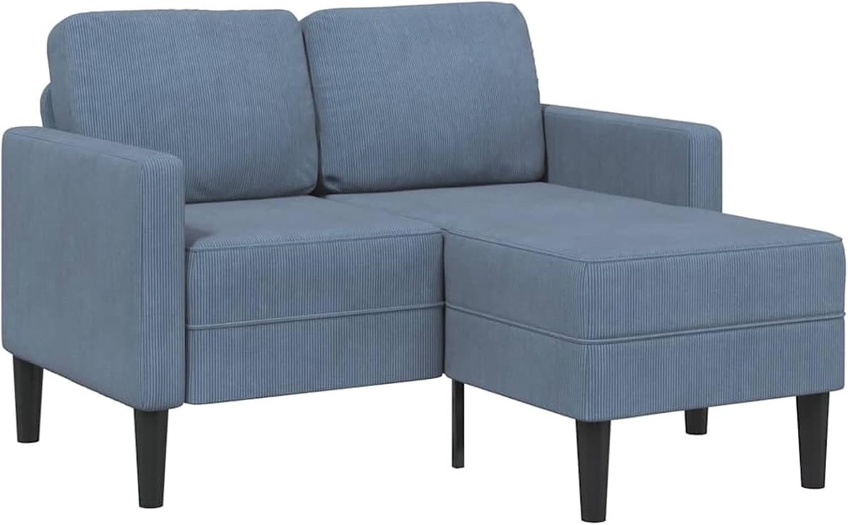 2-zitsbank met chaise longue, L-vorm, blauw, 125 cm, linnen, gestoffeerde bank, zitgroep, bank voor woonkamer, appartement, kantoor, logeerkamer, entree, 4107079